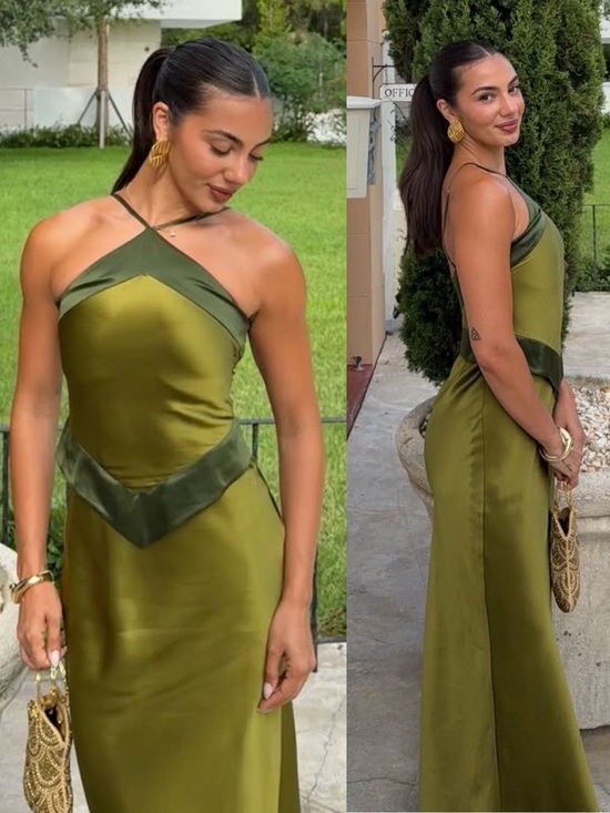 Reformation Dresses & Skirts - Reformation Jillian Silk Halter Neck Maxi Dress Pear Green